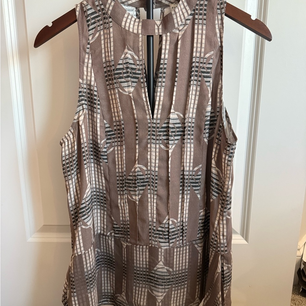 Burning Torch Brown and Cream Sleeveless Blouse